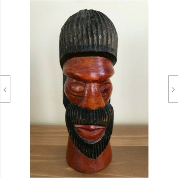 Hand Carved Wood African Bearded Face Statue Figurine 7" Tall Decoration - Picture 1 of 6